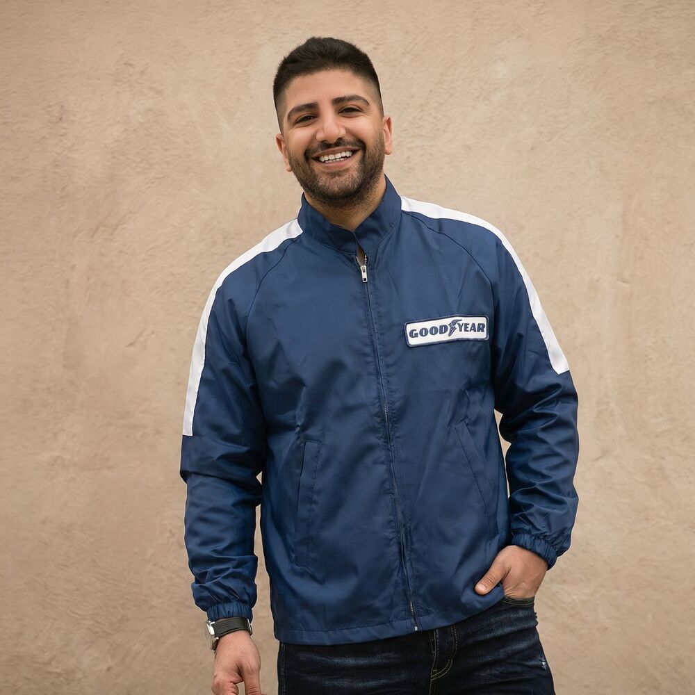 Goodyear Racing Jacket Medium Official Apparel USA VTG 80s Windbreaker Blue Coat